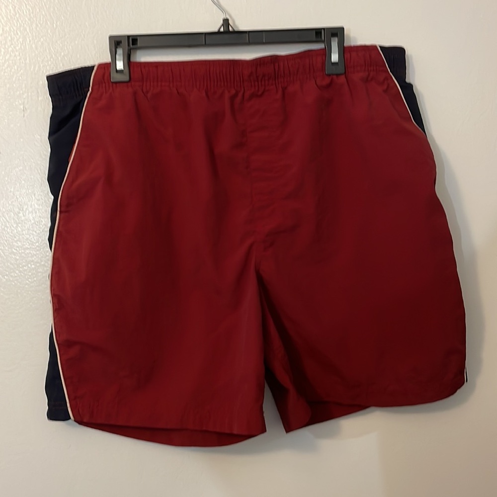 Breakwater large red with black trim swim trunks shorts Velcro close pockets